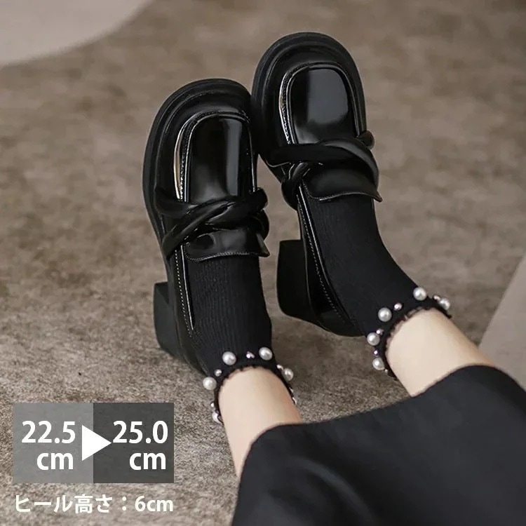 エナメル ローファー 靴 スクエアトゥ ６ｃｍヒール 軽量 柔らか らくちん シンプル 滑り止め 柔らかい 立ち仕事 お仕事 通学 通勤 オフィス 学生 卒業式 黒 ベージュ 忘会