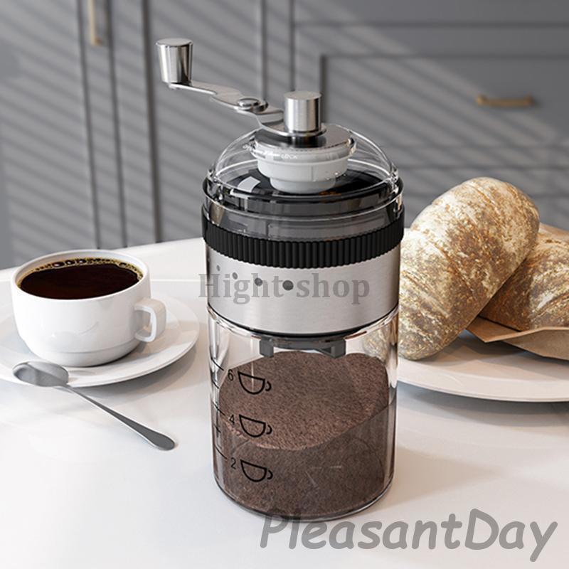お買い得！コーヒーミル 手動 手挽きコーヒーミル 豆挽き 手挽き 5速研磨 コーヒー豆 透明コーヒー粉倉 小型コーヒーミル coffee カフェ 折りたたみハンドル