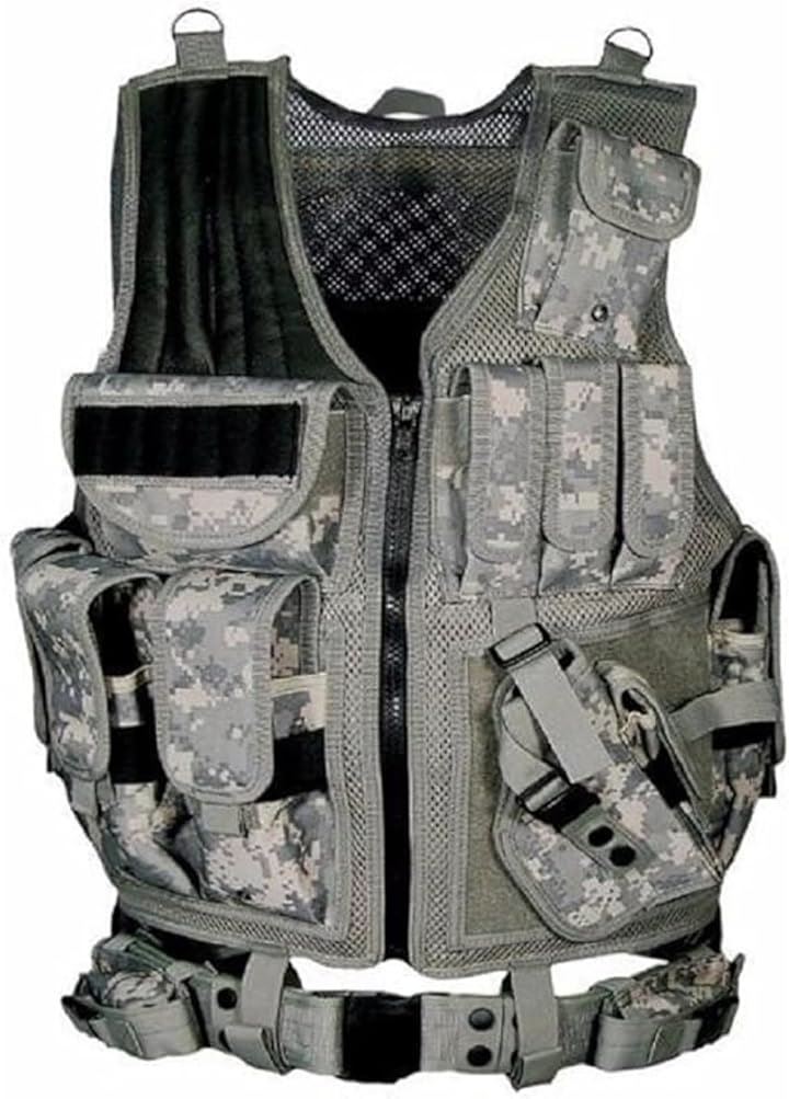 サバゲー用メッシュベスト アウトドアスポーツ 装備 収納力 通気性良好 多機能ベスト(グレー, Free Size)