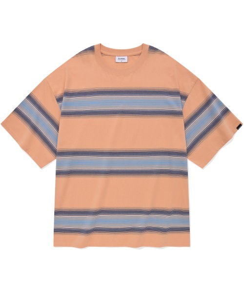 COVERNAT グラデーションストライプ Tシャツサーモン