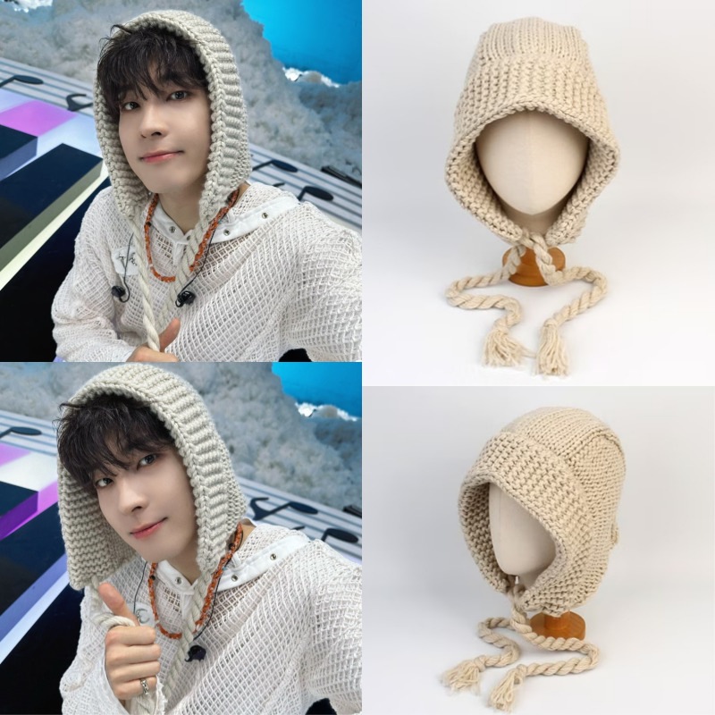 【SEVENTEENウォヌ着用】Rope Beige Knit Bonnet Hat 公式正規品 レディース メンズ K-POP アイドル着用 大人気 韓国ファッション