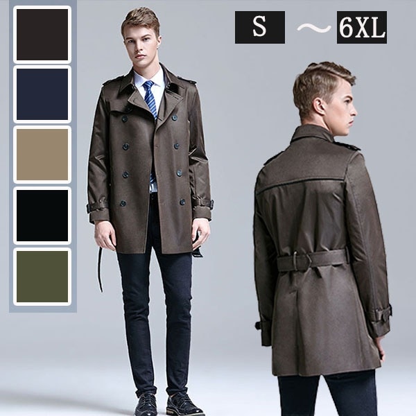 トレンチコート メンズ 男性用 ベルト付 春秋冬 大きいサイズ コート ミドル丈 欧米風 撥水加工 黒 紳士 ミディアムコート カジュアル ベルトコート ビジネス アウター 無地 ライナー脱着 3シー