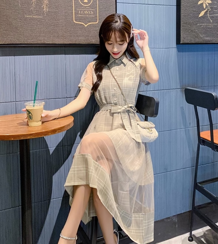 ワンピース デート モテアイテム シャツワンピース 半袖 チェック柄 シースルー 大人可愛い きれいめ 上品 おしゃれ かっこいい 大人可愛い ラブリー キュート ガーリー クール モード系 セクシー