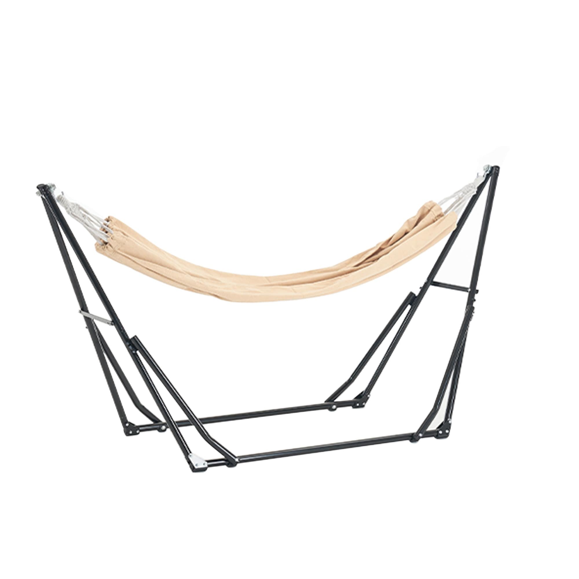 【国内入荷済】ハンモック （ライトブラウンハンモック+ダークブラウンチェア） 自立式 3 way ポータブルハンモック ハンガーフック 専用ケース付き チェアー 室内 折りたたみ おしゃれ-12
