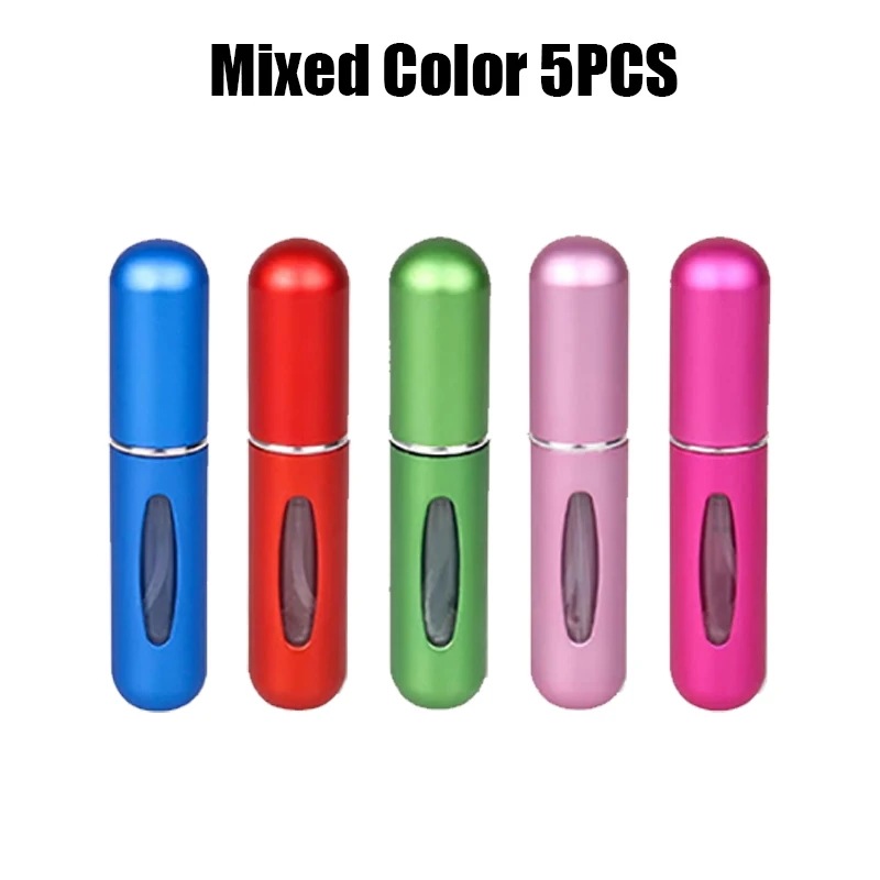 ミニ詰め替え香水瓶,5個,スプレーポンプ付き,空の化粧品容器用,ランダムな色
