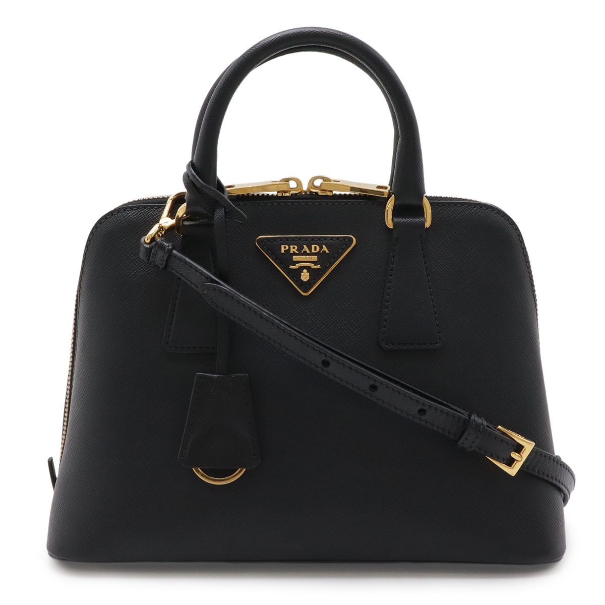 プロムナード トライアングルロゴ ハンドバッグ 2WAY ショルダーバッグ サフィアーノ レザー NERO 黒 ブラック ゴールド金具 1BA83