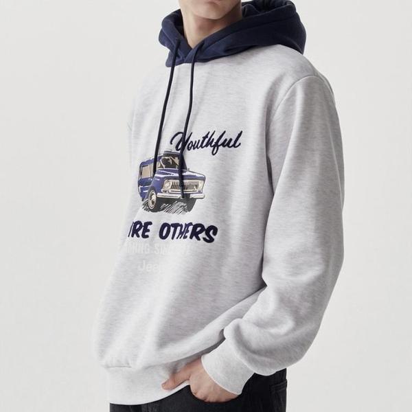 JEEP 自動車プリント配色フード付きTシャツ 裏起毛_A JO4THU061