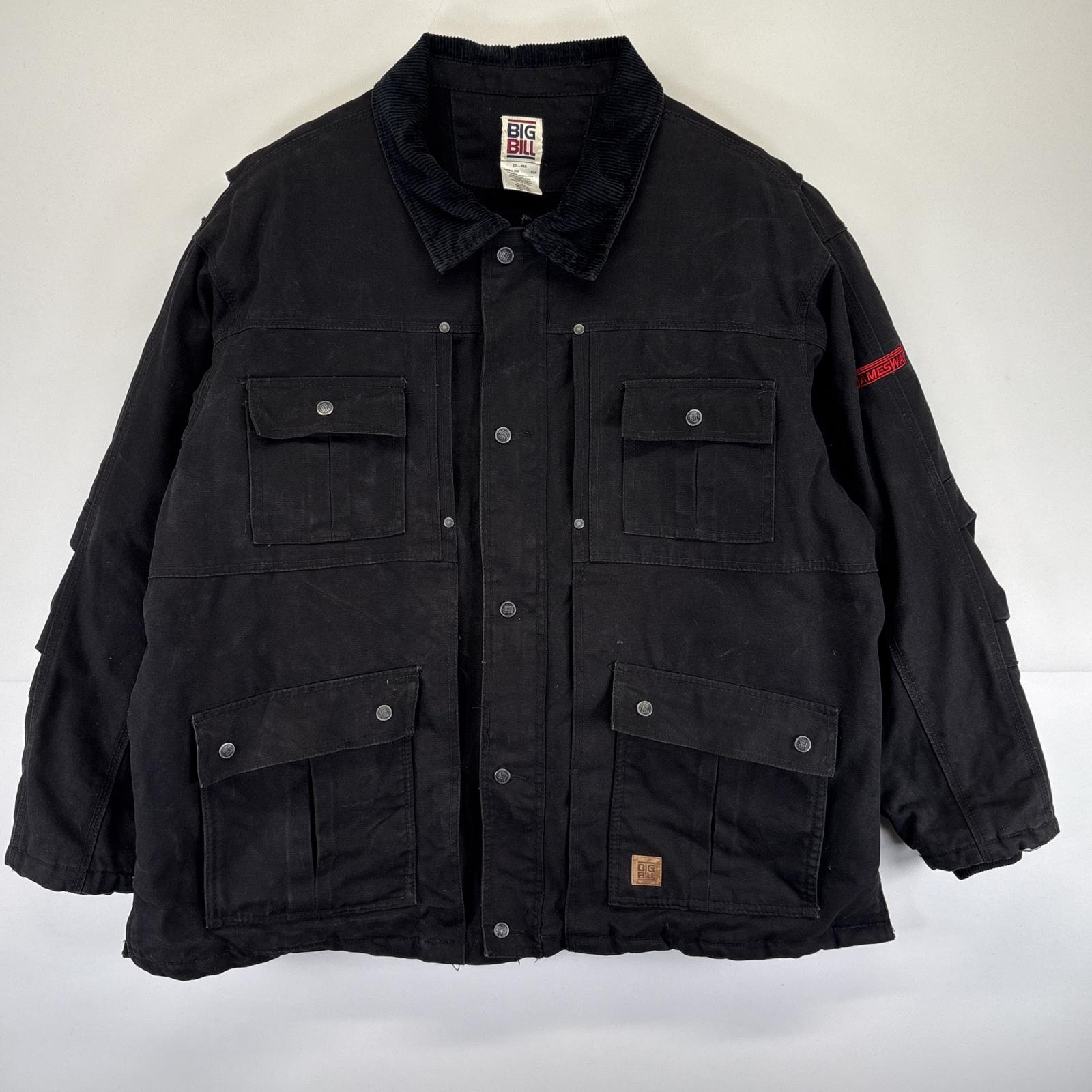 古着 ビッグビル BIG BILL ワークジャケット ダック フルジップ ワンポイントロゴ 大きいサイズ カバーオール 2XL ブラック メンズ