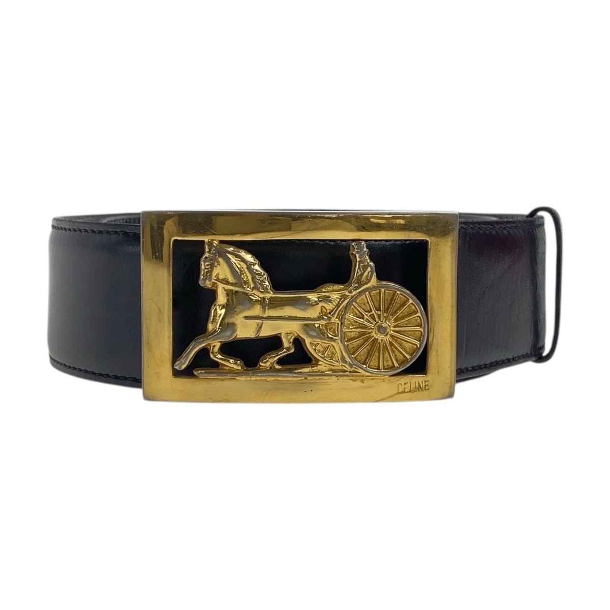 ヴィンテージ 馬車馬金具 85cm ブラック 黒 ゴールド金具 レザー ベルト メンズ 504296