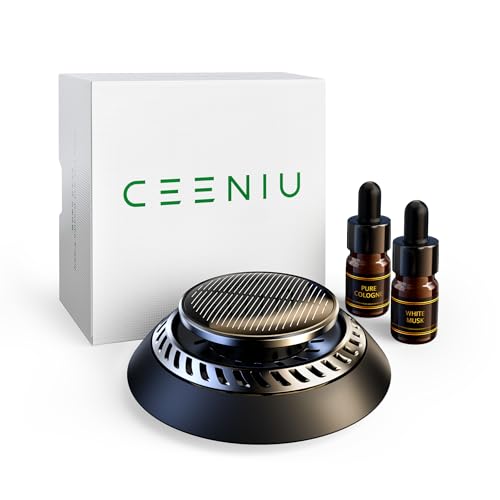 CEENIU 車用芳香剤 高級カー用品 2025新型 アルミ合金製 ソーラー回転式 静音 フランス産天然香料 エッセンシャルオイル2本付き F21 カーフレグランス Car Freshener 6,699円
