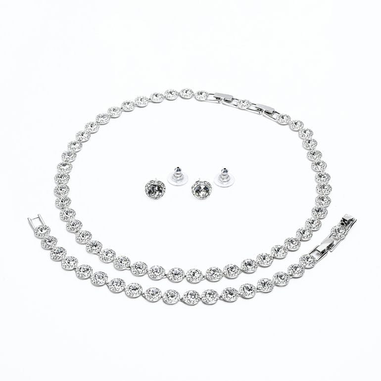 ネックレス ペンダント レディース ピアス ブレスレット セット Angelic ラウンドカット クリア×シルバー 5367853 バングル ジュエリー アクセサリー 女性
