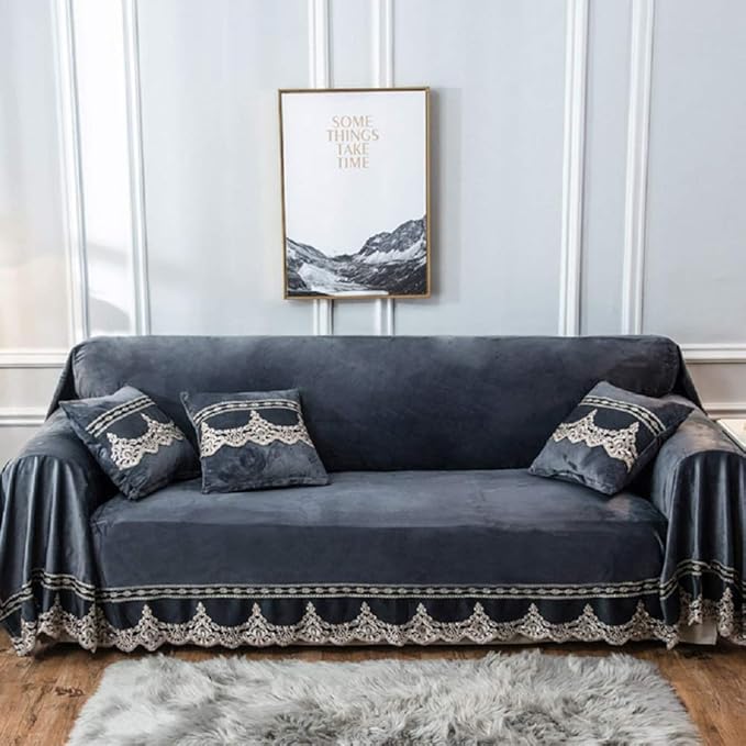 ソファーカバー 複数セット 北欧風 ベルベット 無地 レースエッジ 多機能 マルチクロス カーペット テーブルクロス バスマット ブランケット カーペット ベッドカバー ソファー保護カバー 雑貨 防汚