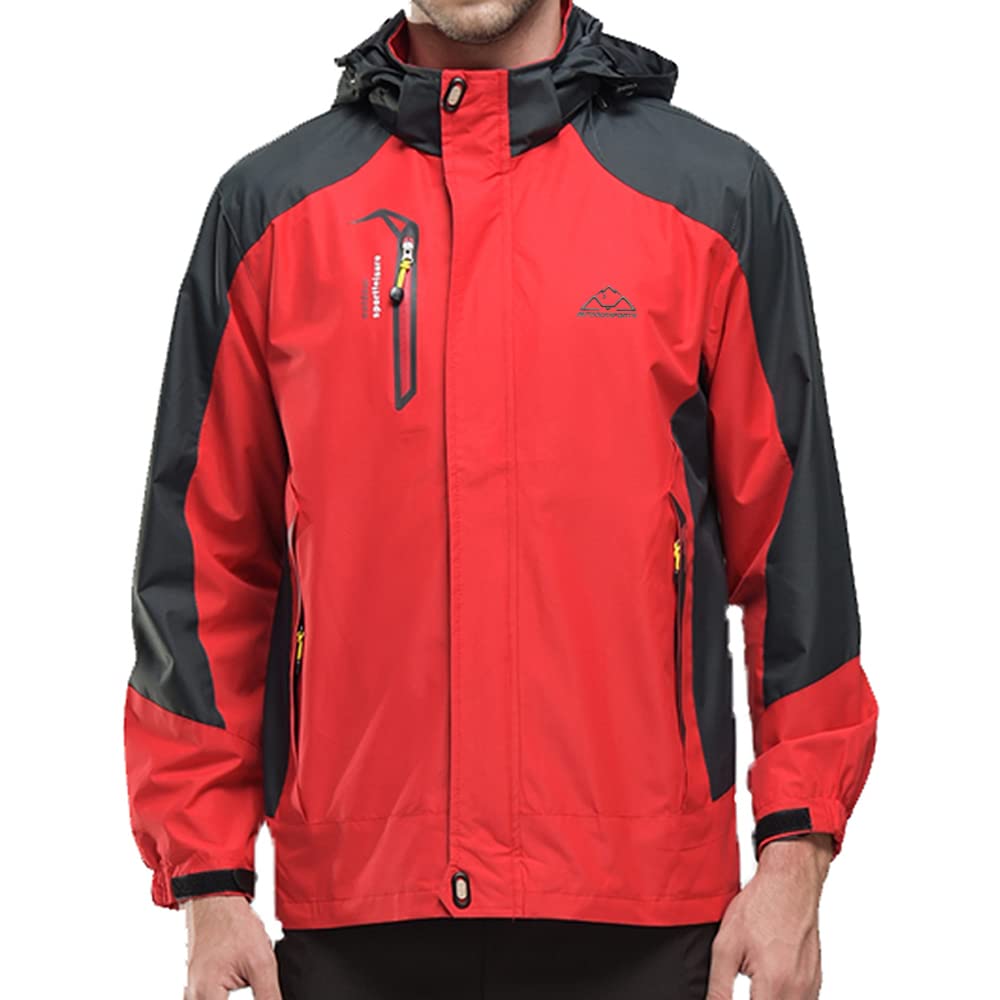 [YSENTO] メンズ アウトドアジャケット 防風ジャケット ウォーキングウェア 脱着式フード 釣り 登山 ジャケット バイク ジャケット スポーツアウター 防撥水 透湿性 春秋冬 レッド 3XL