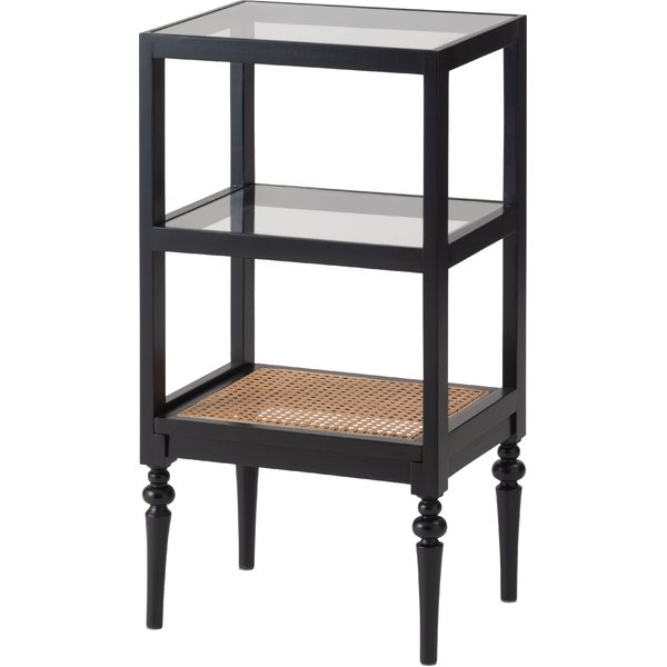 オープン シェルフ 約幅40×奥行30×高さ75cm ブラック 木製 強化ガラス インテリア家具 収納棚 リビング家具