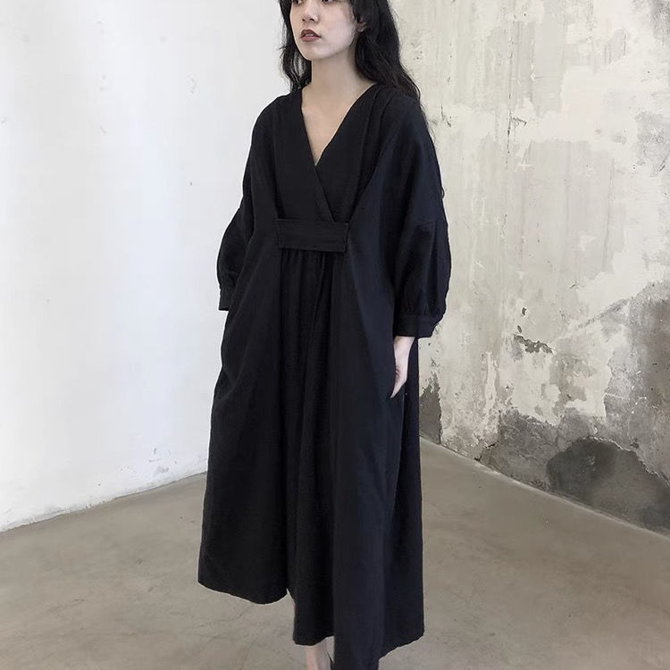 体型カバーチュニックシャツワンピース ンワンピース 中丈ワンピース　レディース　綿麻ｖネックTシャツワンピース