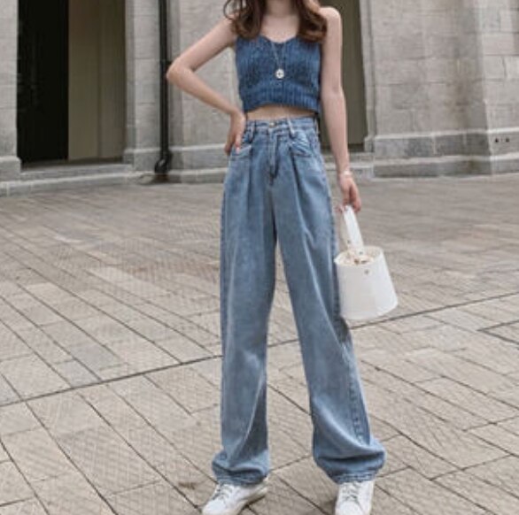 デニム パンツ ボーイズ ストレート ロング 細身 ハイウエスト かわいい 大人可愛い シンプル カジュアル ラフ ボーイッシュ オールシーズン 学生 デート お出かけ S L ブルー