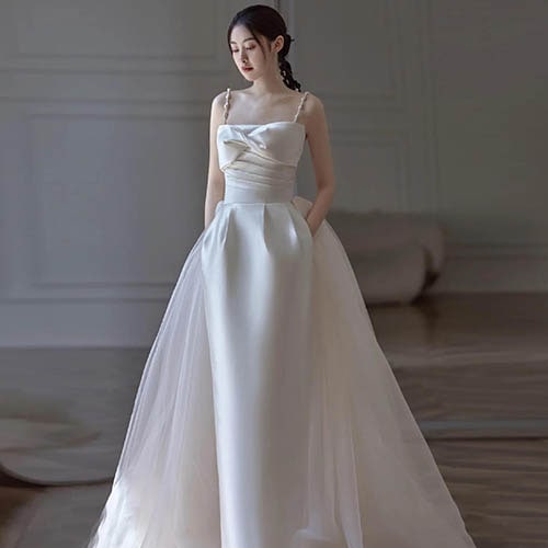 ウェディングドレス ロングドレス 花嫁ドレス 袖なし キャミワンピース キャミソール サテン 二次会 結婚式 花嫁 ブライダル 演奏会 披露宴 ロング 発表会 コンサート 大きいサイズ フォーマル 前 14,700円