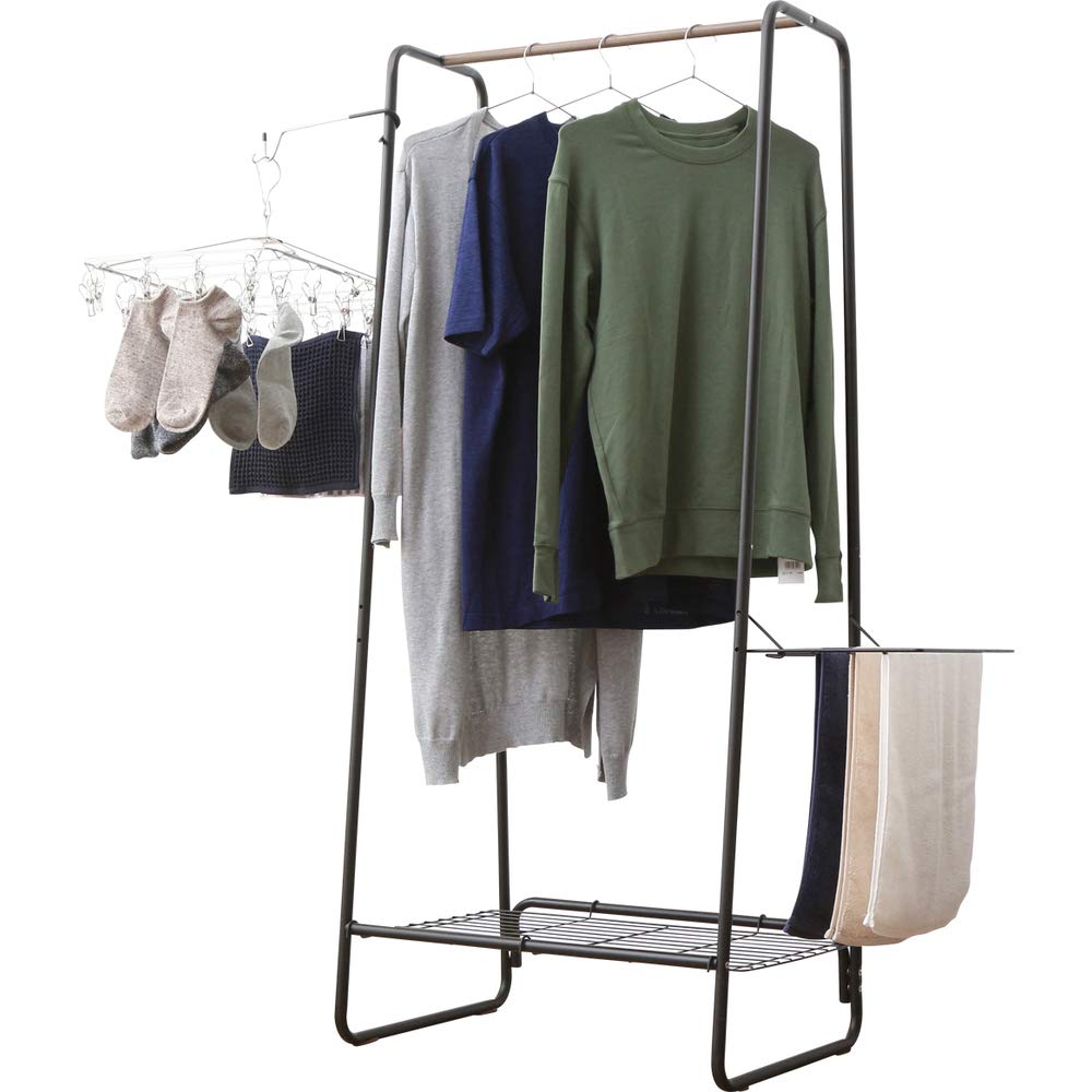 即日発送 アイリスオーヤマ 洗濯物干しとして使わない時は洋服掛けとして使用可能なおしゃれなスタイル洗濯物干し 約1人用 アイアンウッド ブラック HKM-640