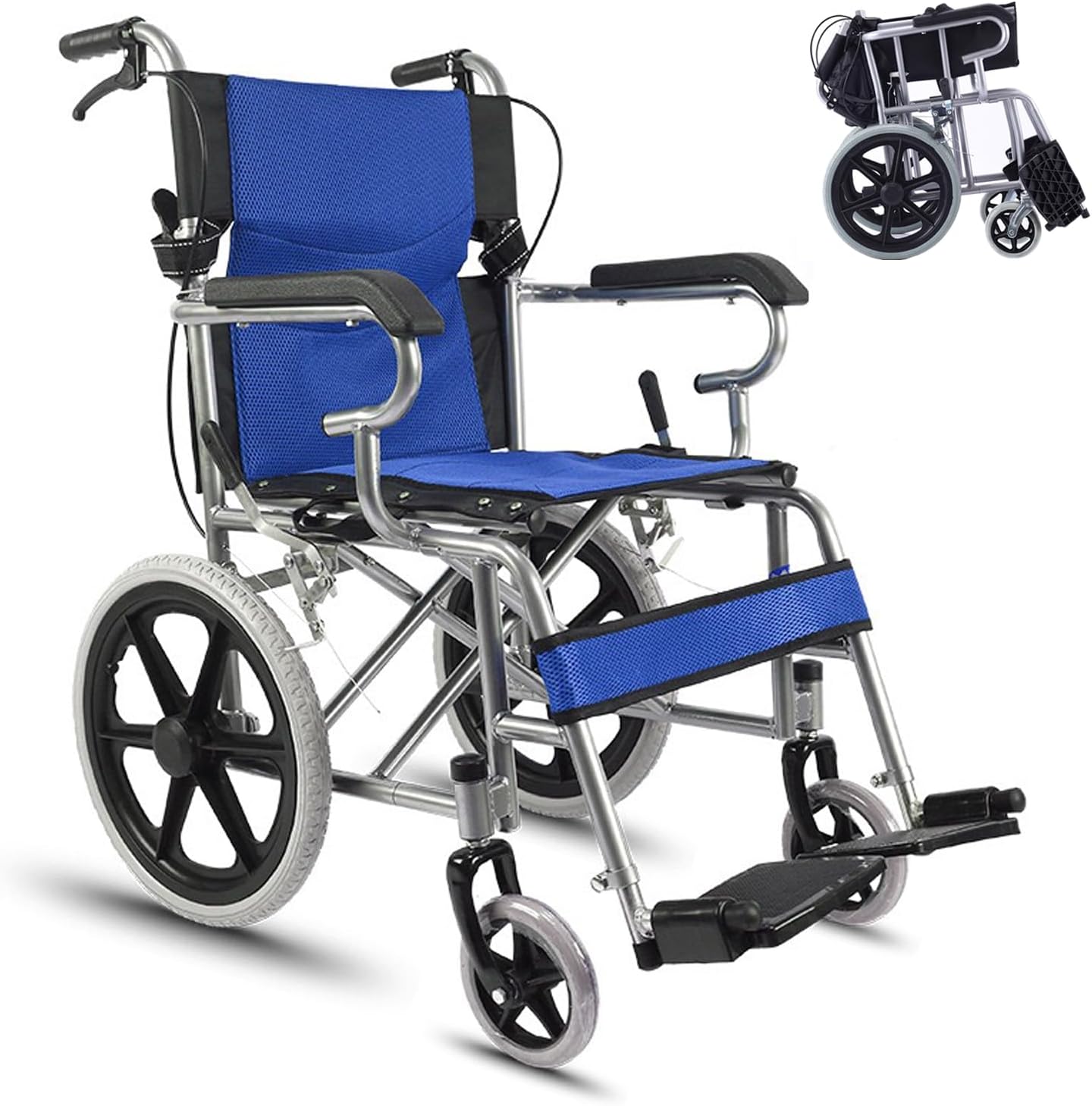 折りたたみ車椅子 軽量 介助型 耐荷重100kg 背折れ 透気性 青