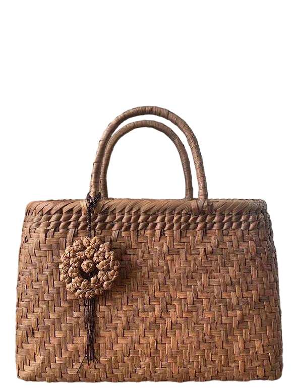 山葡萄 山葡萄かごバッグ 手作り 籠バッグ 網代編み 定番 チャーム付き 内布あり 和服バッグ レディースバッグ ゆかたバッグ (約)幅32本体高さ21.5マチ10cm