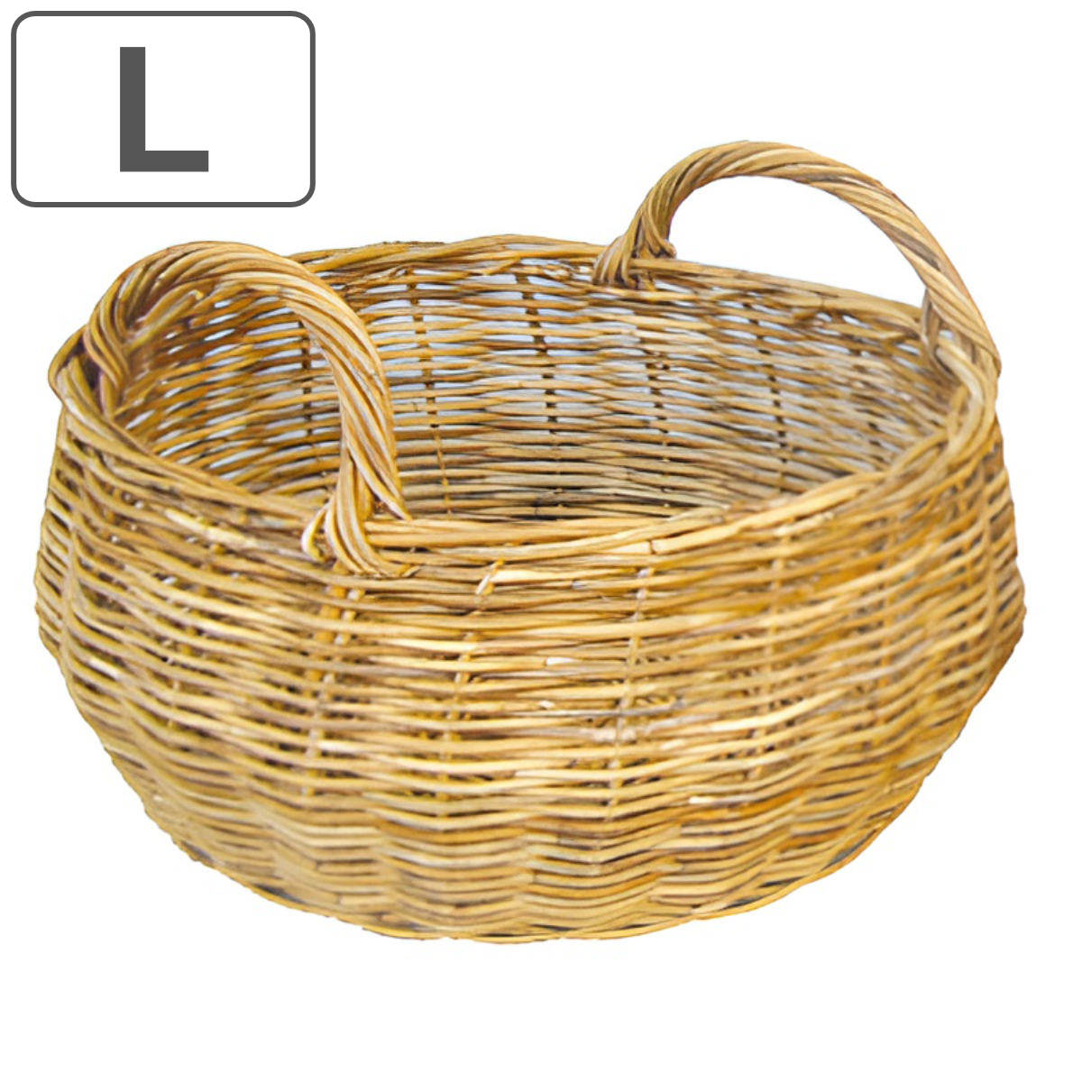 バスケット アラログ ２ハンドルバスケットL ラタン かご カゴ 収納 直径32cm 皮付き 天然素材 アジアン雑貨 ハンドメイド 収納かご 丸 藤 小物収納 持ち手付き フルーツ 果物