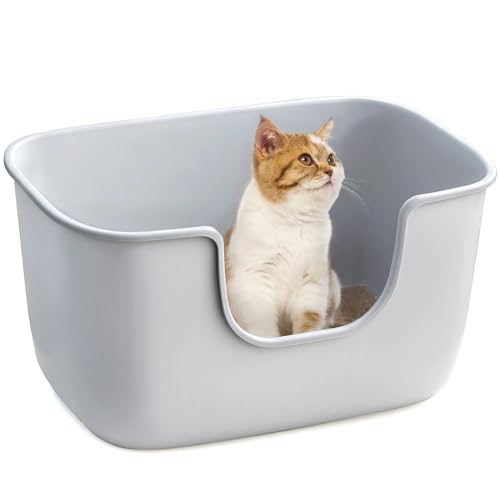 猫トイレ 大型 猫用トイレ本体 快適ワイド オープンタイプ 入口低め 清潔 ねこ トイレ 大きい 飛散防止 一体成形 お掃除 ラクラク （56.5×37.5×30cm グレー）