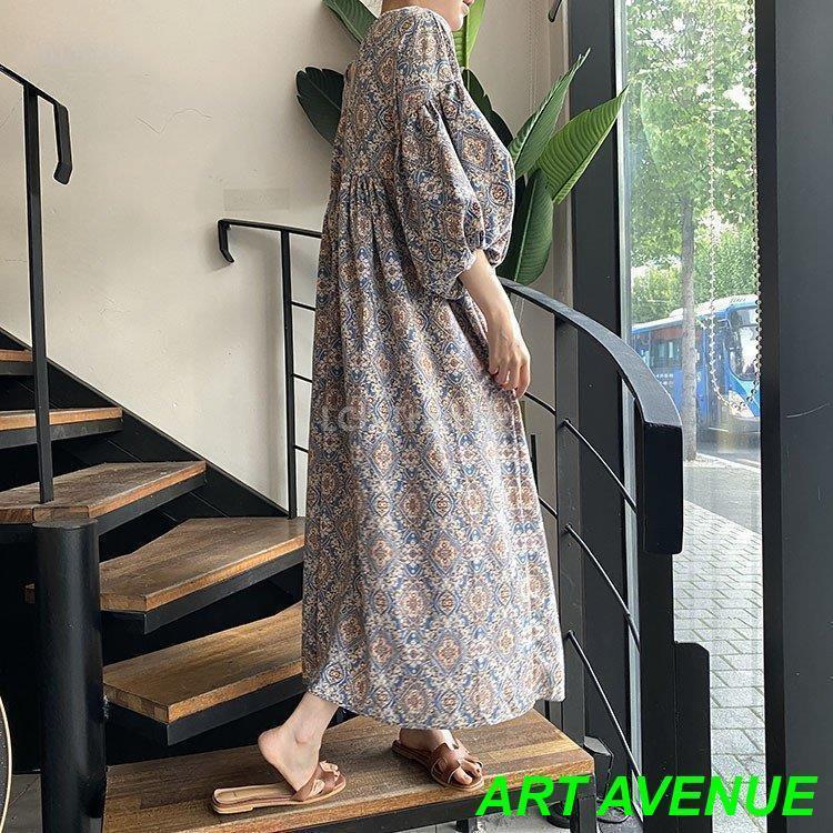 ワンピース レディース 40代 キレイめ マキシワンピース 春夏 五分袖ワンピース パフスリーブ 花柄 vネック エスニックスカート オシャレ 韓国風 大人