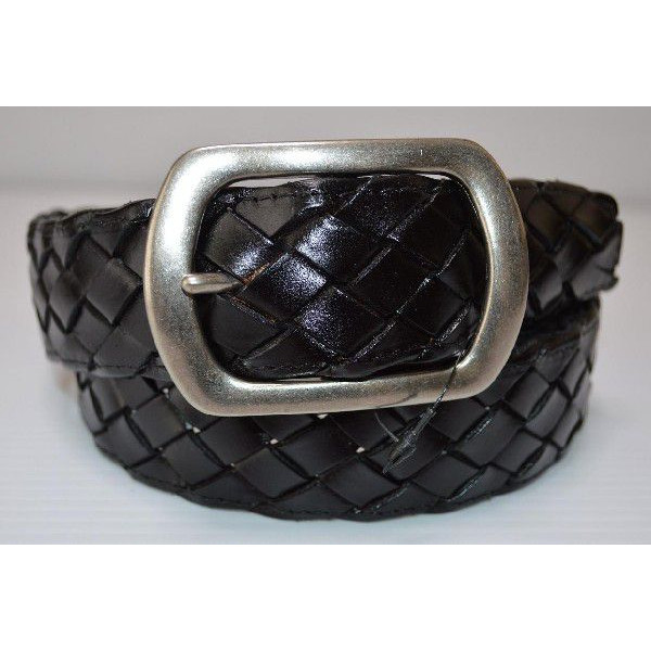 男女兼用　上質１枚牛革 メッシュ 編みこみベルト バックル交換可能 ブラック