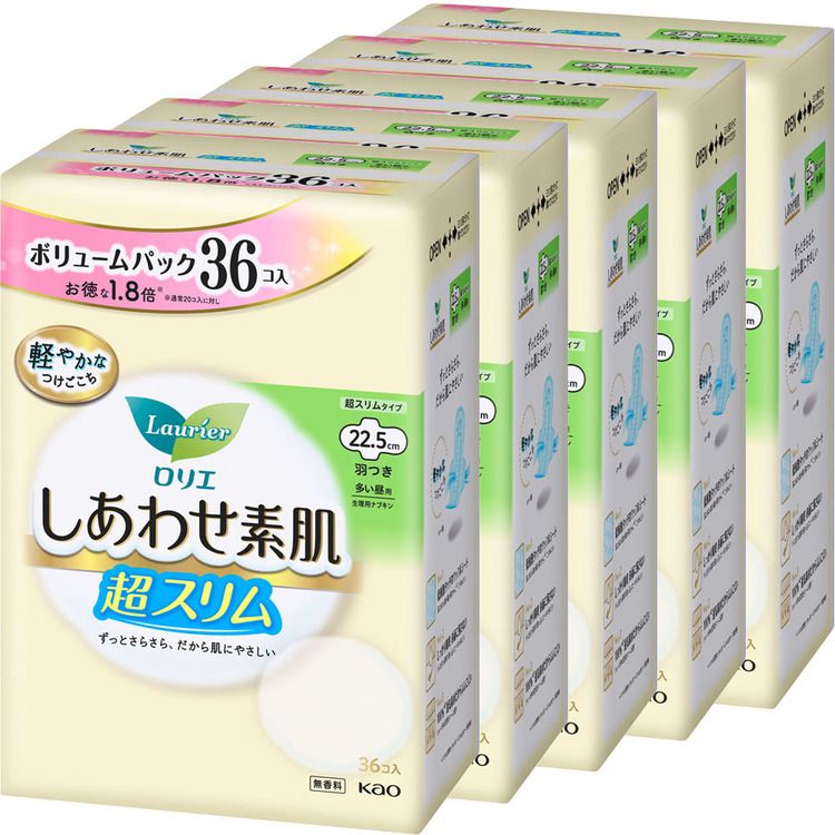 【5個セット】ナプキン 生理用品 羽つき ロリエ しあわせ素肌 超スリム 多い昼用 羽つき 36コ入 メガ割