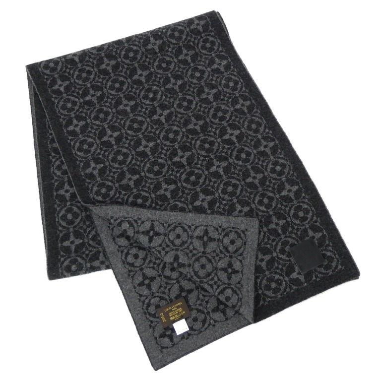 ルイ・ヴィトン LOUISVUITTON エシャルプスキー マフラー モノグラムフラワー M71953 グレー カシミヤ 【中古】(69630)
