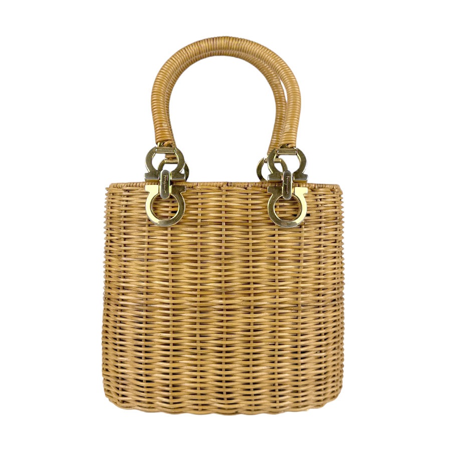 サルヴァトーレフェラガモ Salvatore Ferragamo ハンドバッグ ガンチーニ /ラタン ベージュ ゴールド レディース n1160