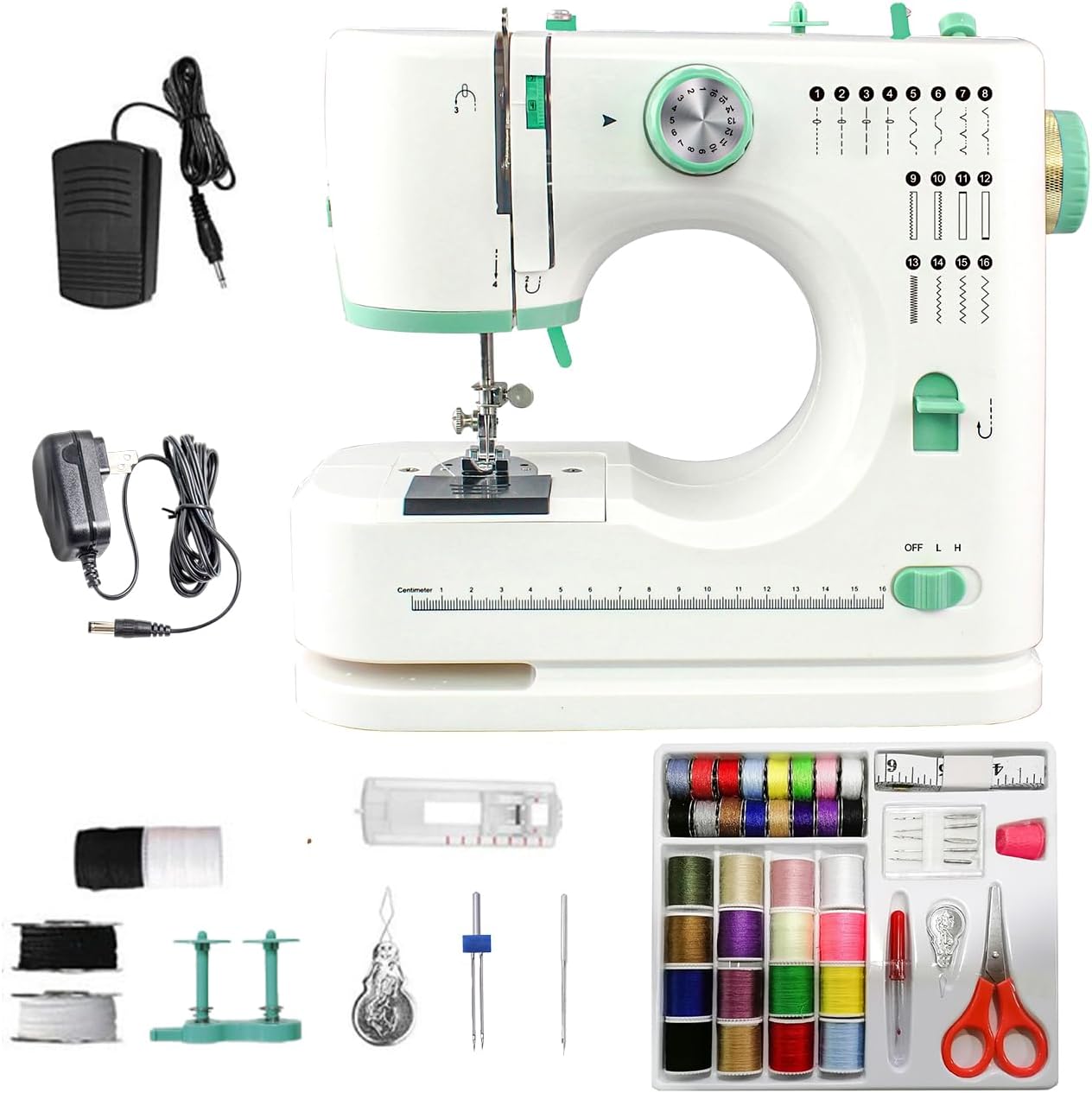 電動ミシン 単針・二本針兼用 ミシン アップグレード静音モーター コンパクト 家庭用電動ミシン 日常手作り縫い 16種の縫い目 足踏みと手動2WAY操作可能 返し縫い機能付 LED手元ランプ付 スピー