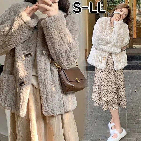 もこもこアウター ふわふわ もこもこ ファー 暖かい エコファー ダッフルコート おしゃれ 体型カバー 萌え萌え ボア もこもこ アウター ブルゾン アウター かわいい ジャケット エレガント dv0