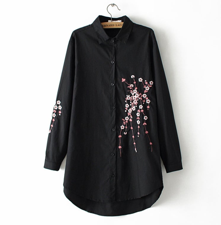 トップス ブラウス シャツ 長袖 サクラ 桜 花デザイン オーバーサイズ 長袖 ノーカラー シンプル 人気 おすすめ おしゃれ お洒落 激安 安い プチプラ スタンドカラー キレイめ wto