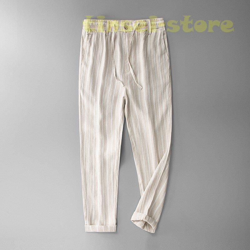 新モデル発売 リネンパンツ メンズ イージーパンツ 麻 ストライプ テーパードパンツ カジュアルパンツ 亜麻 ボトムス 夏 薄手 利用可能なポイント