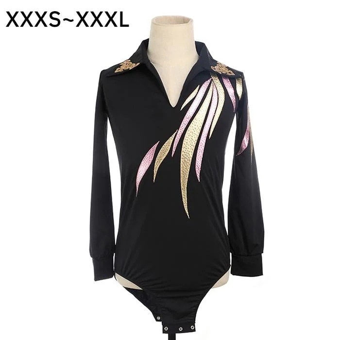 フィギュアスケート 衣装 子供 男の子 メンズ トップス ブラック 黒 アイスダンス アイススケート 長袖 発表会 競技用 演出服 レッスン着 新体操