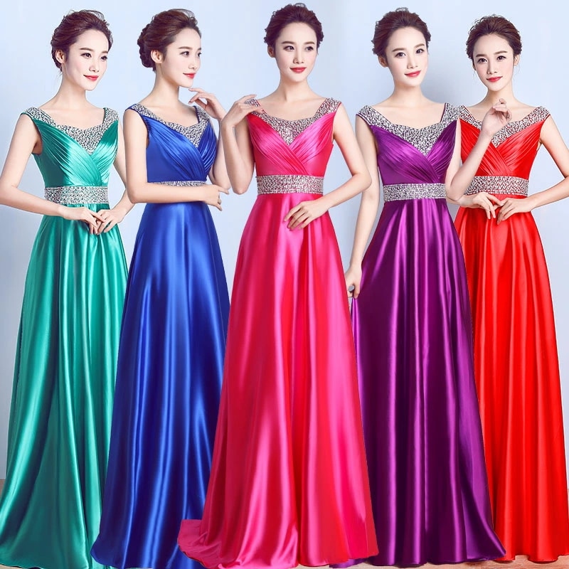 6月の新製品すぐに発送可能 ウェディングドレス ウエディングドレス 5色 カラードレス ロングドレス 光沢 演奏会 発表会ドレス 袖なし コンサート コンクール イエロー ローズピンク パープル レッ