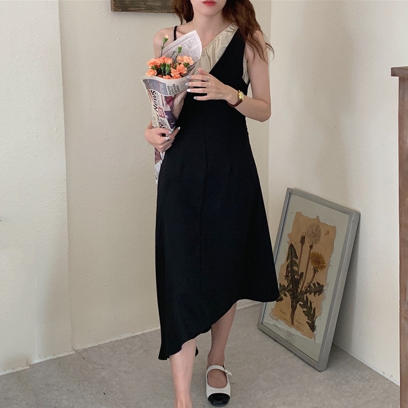 2色 ワンピース ノースリーブ 夏 きれいめ カジュアル かわいい aライン Aライン フレア ワンピドレス フレアスカート 膝丈 ひざ丈 膝下 ミディアム丈 ミドル丈 襟なし フレア セミフレア ス