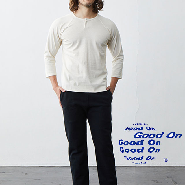 グッドオン Good On カットソー メンズ レディース ワンボタンベースボールTシャツ GOLT1505 ラグランスリーブ カットソー 丸首 七分袖 定番 カジュアル シンプル アメカジ トップス