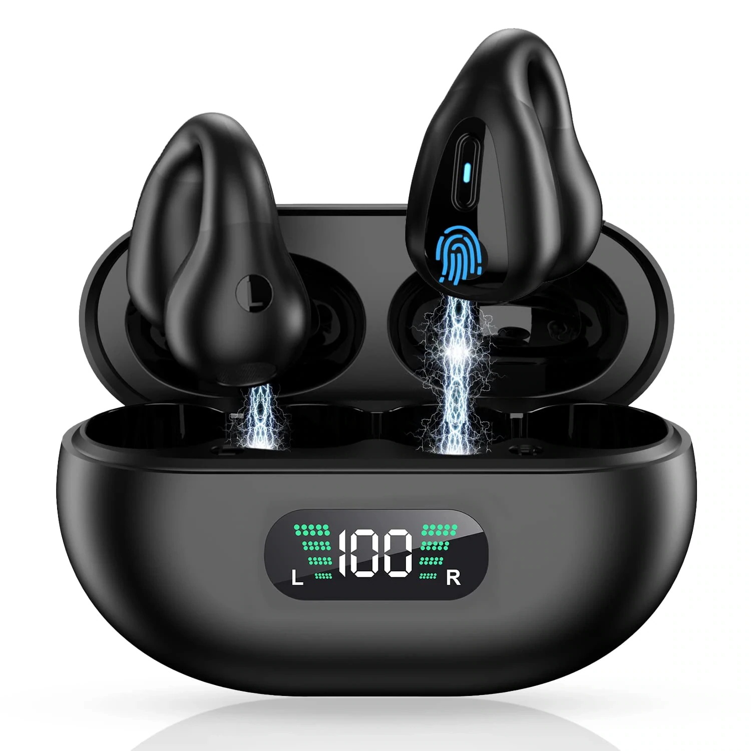 ワイヤレスイヤホン イヤーカフ型 Bluetoothイヤホン 耳を塞がない 耳挟み式 Bluetooth5.3ノイズキャンセリング 蓋を開けたら瞬間接続 Hi-Fi高 音質 耳掛け式 自動ペアリング3