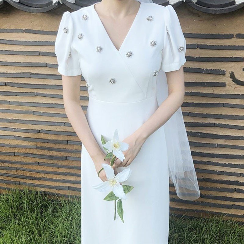 パーティードレス ウエディングドレス 結婚式 ワンピース ドレス レディース 半袖 大人 着痩せ 上