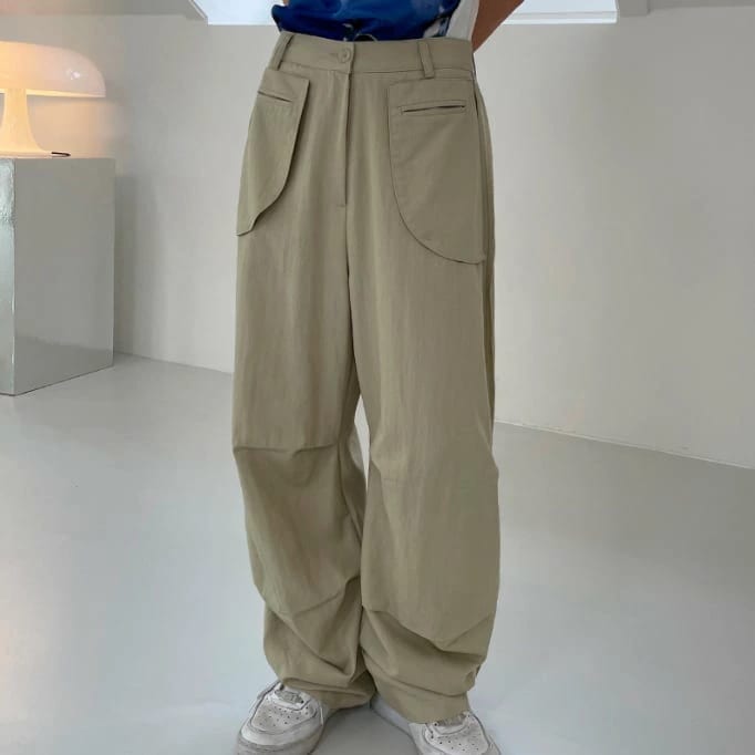 カジュアル ボトムス ロング丈 ワイド パンツ ポケット ボリューム ドレープモップ ハイウエスト ストリート かわいい 大人可愛い きれいめ シンプル カジュアル 大人 上品 おしゃれ