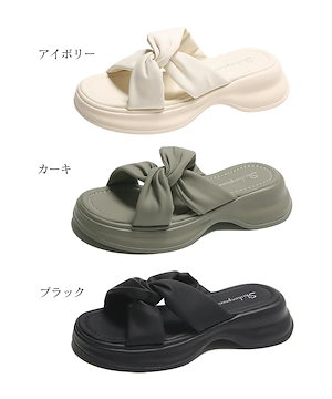 厚底クロスベルトサンダル 身長アップ リボン ストラップ 4cm台 厚底 サボ [3カラー]