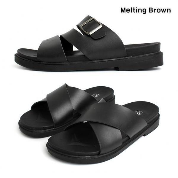 男性カジュアル牛革ストラップスリッパ2TYPE