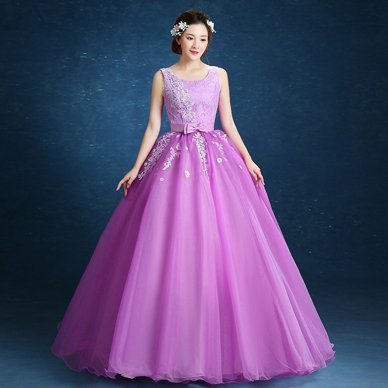 カラードレス ウェディングドレス 演奏会用ロングドレス ペールオレンジ Aライン 大きいサイズ 小さいサイズ ステージ衣装 パープル