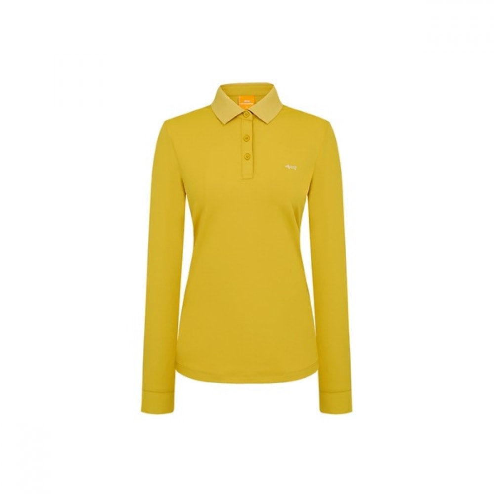 [ルイカステル] レディース襟ロゴカラー無地長袖Tシャツ