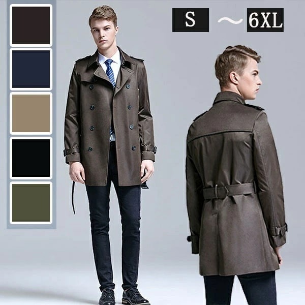 【激安開催】トレンチコート メンズ 男性用 ベルト付 春秋冬 大きいサイズ コート ミドル丈 欧米風 撥水加工 黒 紳士 ミディアムコート カジュアル ベルトコート ビジネス アウター 無地 ライナー 11,124円