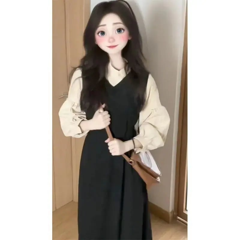 ワンピース ブラック タンクトップワンピース ロングスカート 韓国ファッション ロングスカート レディー