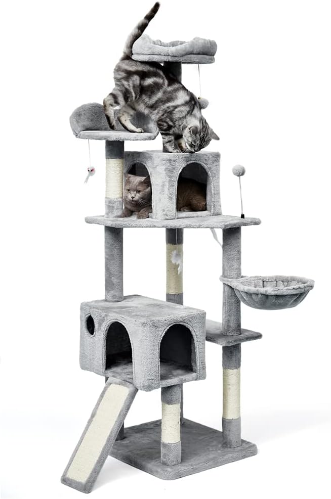 AIFY キャットタワー 据え置き スリム 大型猫 大型 中型 多頭飼い ハンモック おしゃれ かわいい 爪とぎ おもちゃ 猫タワー ねこ 安定 頑丈 爪研ぎ 麻紐 子猫 シニア 省スペース