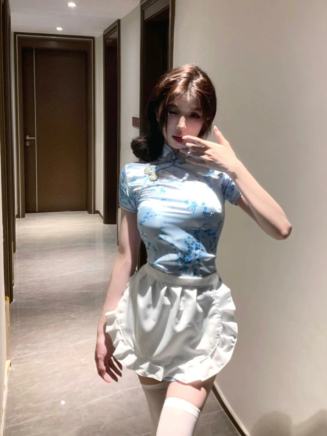 ロリータドレス 中国風 メイド服 チャイナドレス 着痩せ 二点セット